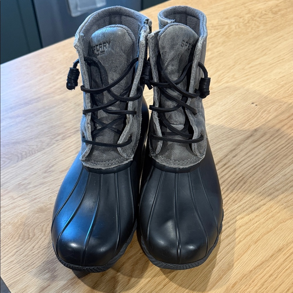 Sperry Black Rubber & Gray Suede Duck Boots
